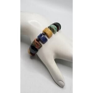 Vintage Artisan Carnelian Agate Jasper Sodalite Mixed Gemstone Bracelet